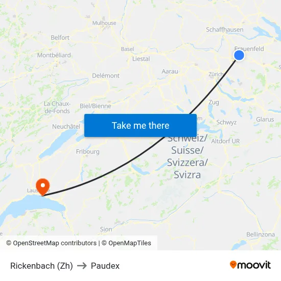 Rickenbach (Zh) to Paudex map