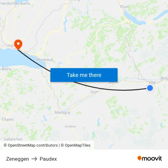 Zeneggen to Paudex map