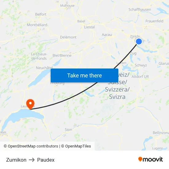 Zumikon to Paudex map