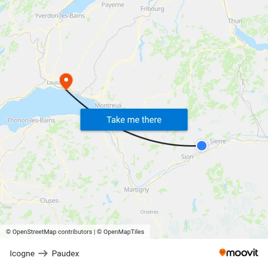 Icogne to Paudex map