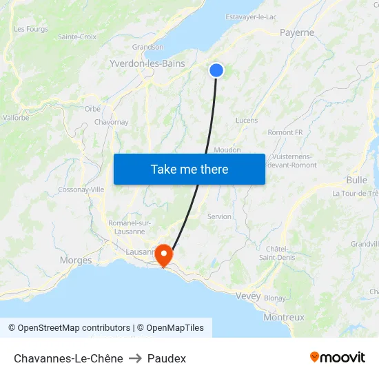 Chavannes-Le-Chêne to Paudex map