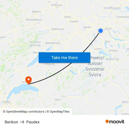 Berikon to Paudex map
