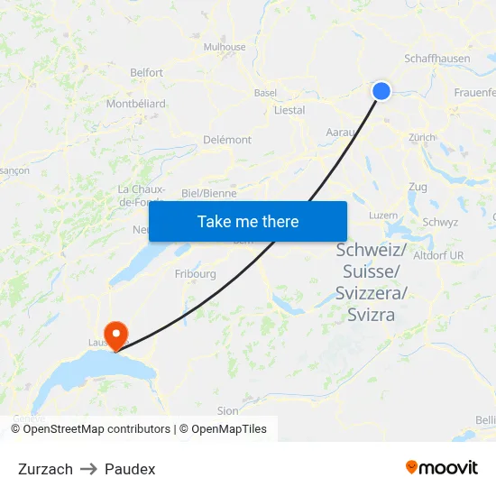 Zurzach to Paudex map