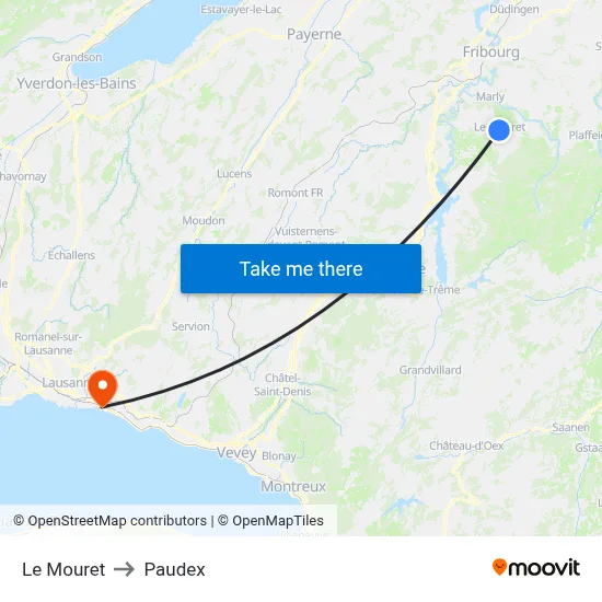 Le Mouret to Paudex map