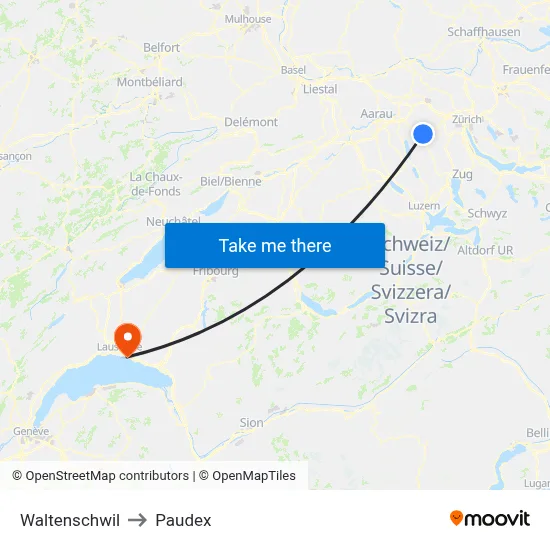 Waltenschwil to Paudex map