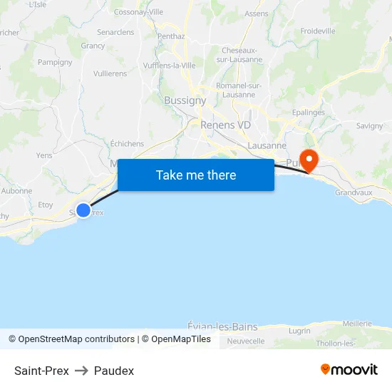 Saint-Prex to Paudex map