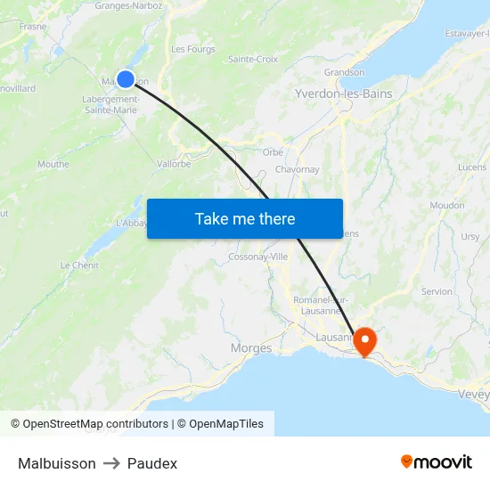 Malbuisson to Paudex map