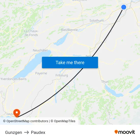 Gunzgen to Paudex map