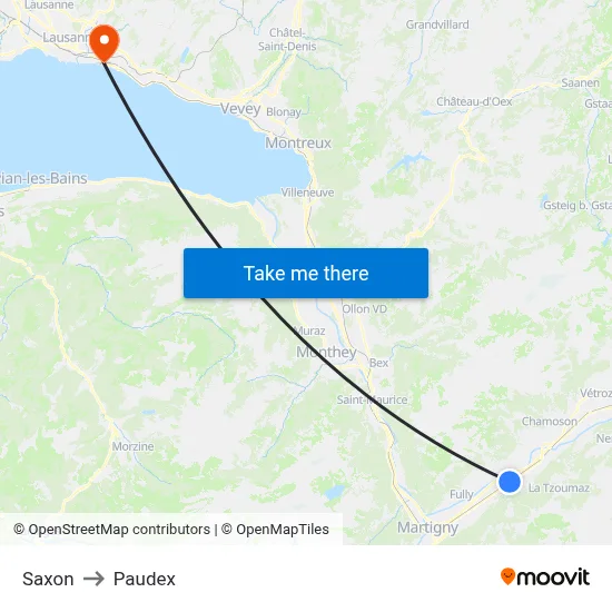 Saxon to Paudex map