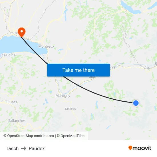 Täsch to Paudex map