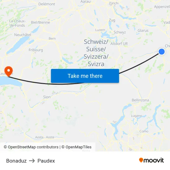 Bonaduz to Paudex map