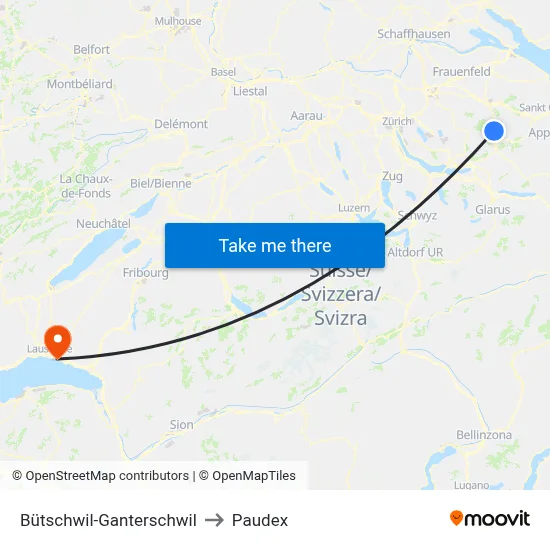 Bütschwil-Ganterschwil to Paudex map