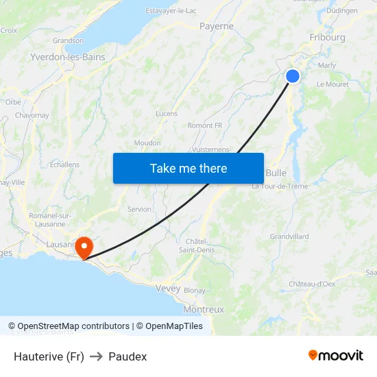 Hauterive (Fr) to Paudex map