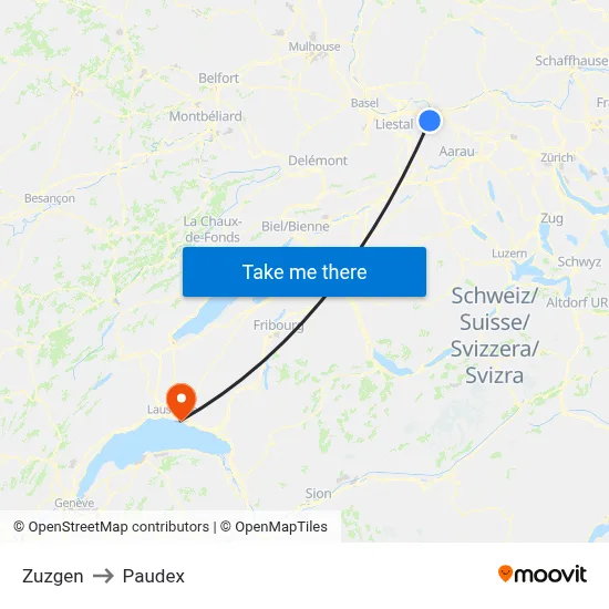 Zuzgen to Paudex map