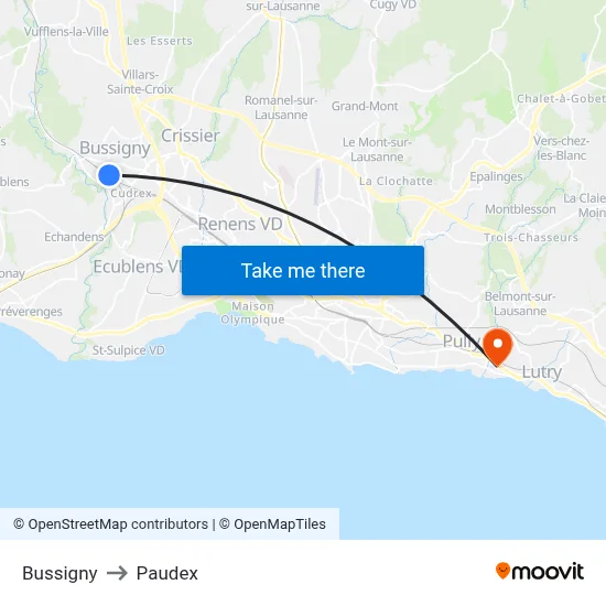Bussigny to Paudex map