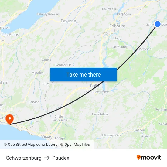 Schwarzenburg to Paudex map