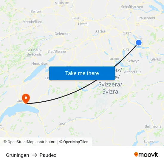 Grüningen to Paudex map