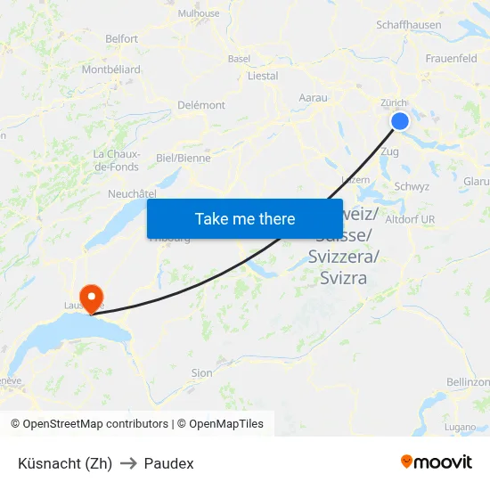 Küsnacht (Zh) to Paudex map