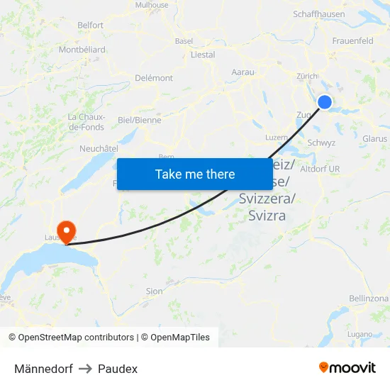 Männedorf to Paudex map