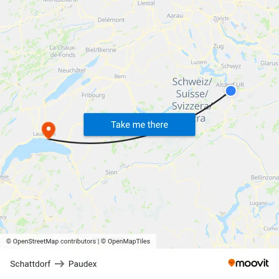 Schattdorf to Paudex map