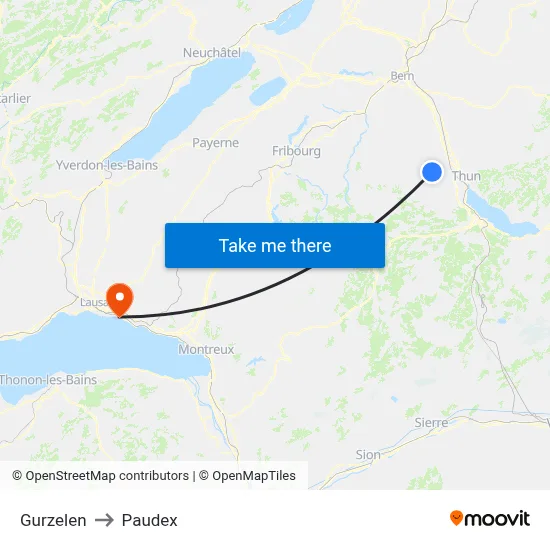 Gurzelen to Paudex map