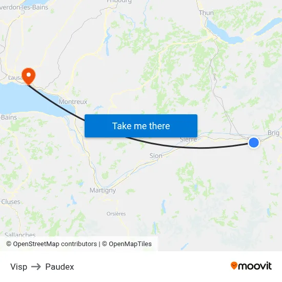 Visp to Paudex map