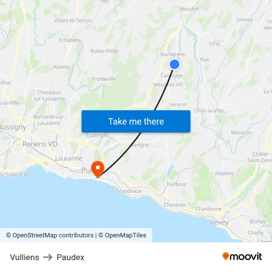 Vulliens to Paudex map