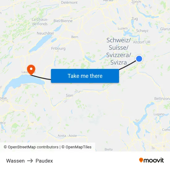 Wassen to Paudex map