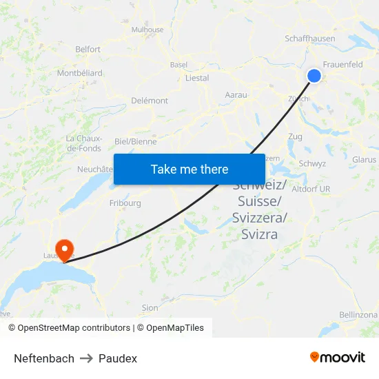 Neftenbach to Paudex map