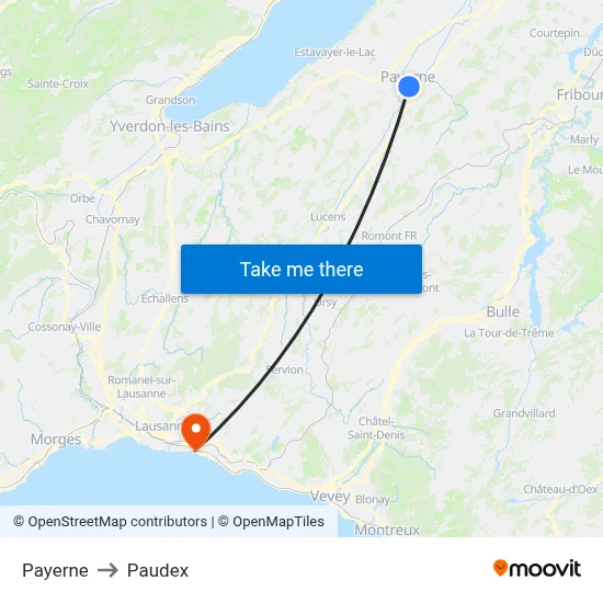 Payerne to Paudex map