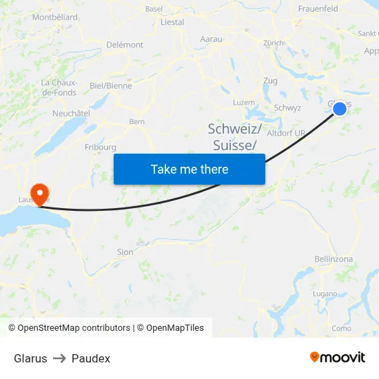 Glarus to Paudex map