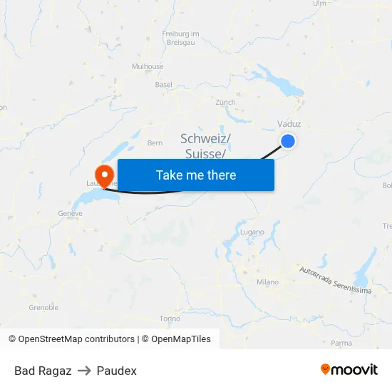 Bad Ragaz to Paudex map