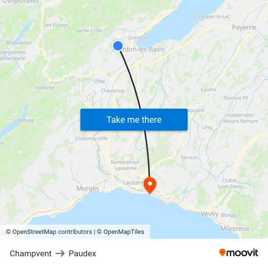 Champvent to Paudex map
