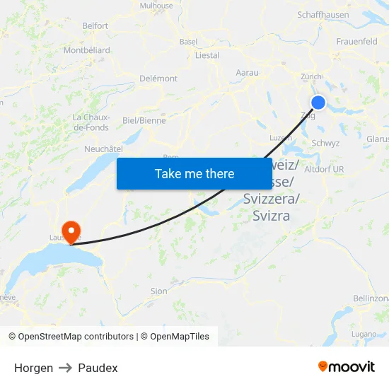 Horgen to Paudex map