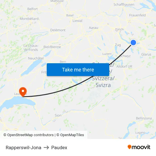 Rapperswil-Jona to Paudex map