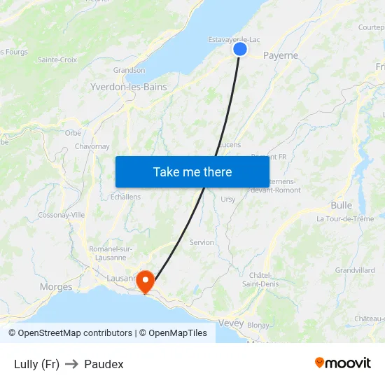 Lully (Fr) to Paudex map
