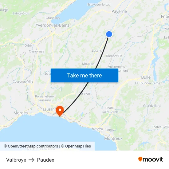 Valbroye to Paudex map