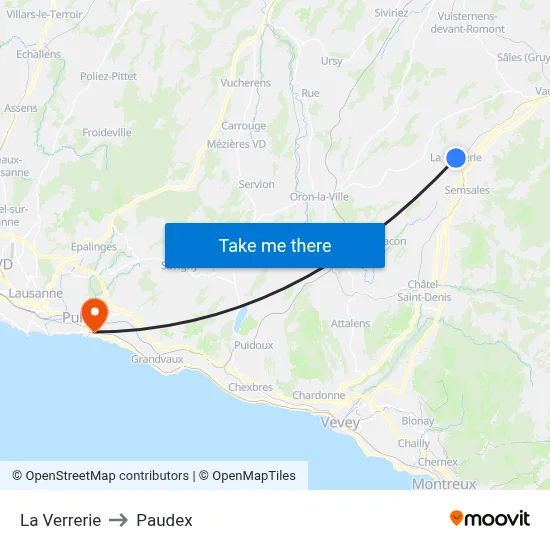 La Verrerie to Paudex map