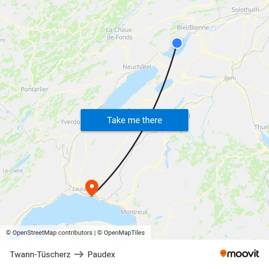 Twann-Tüscherz to Paudex map