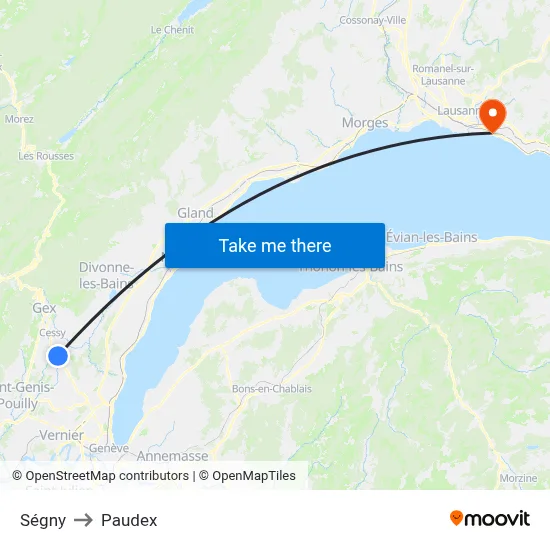 Ségny to Paudex map