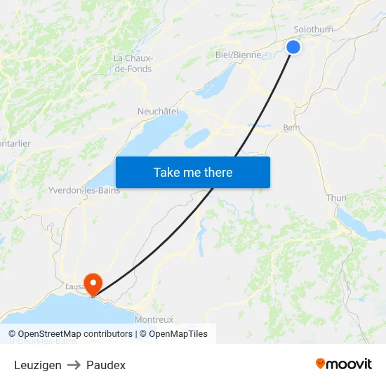 Leuzigen to Paudex map