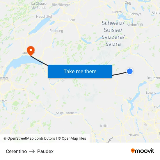 Cerentino to Paudex map