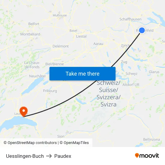 Uesslingen-Buch to Paudex map