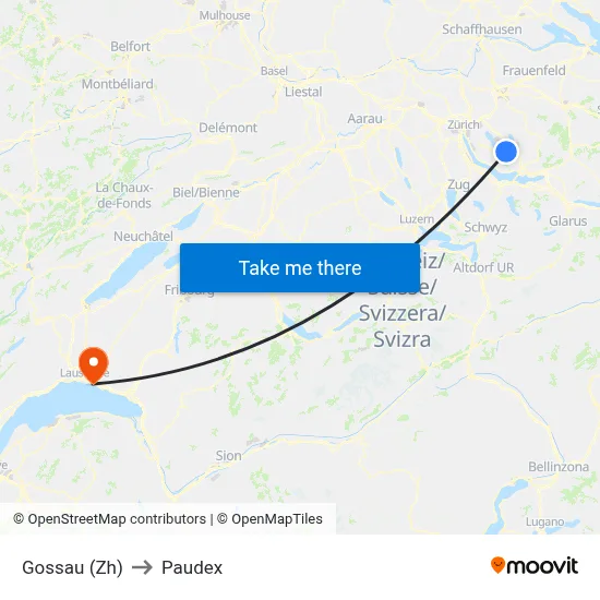 Gossau (Zh) to Paudex map