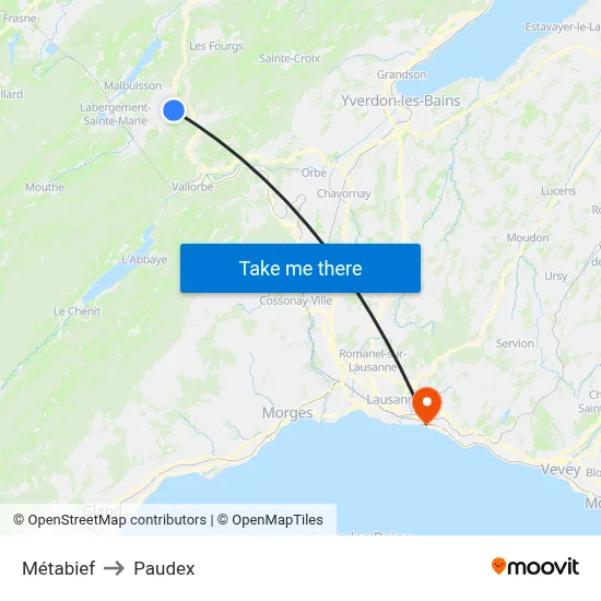 Métabief to Paudex map