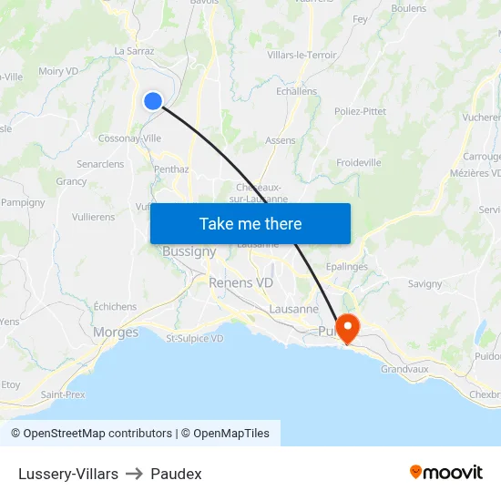 Lussery-Villars to Paudex map