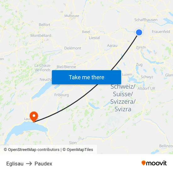 Eglisau to Paudex map