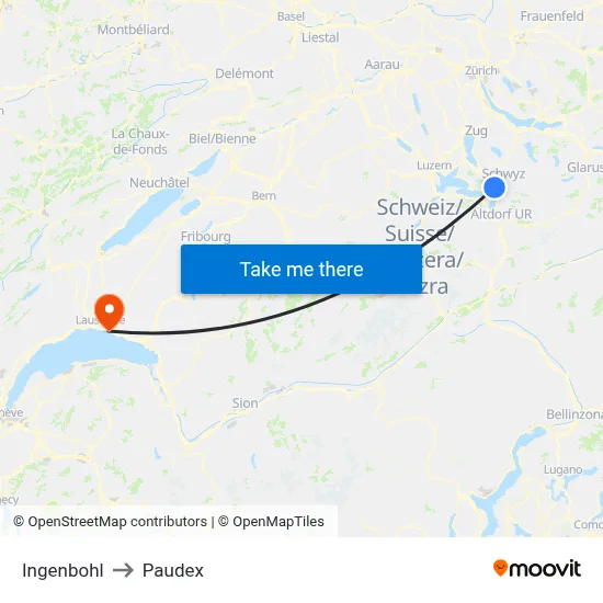 Ingenbohl to Paudex map