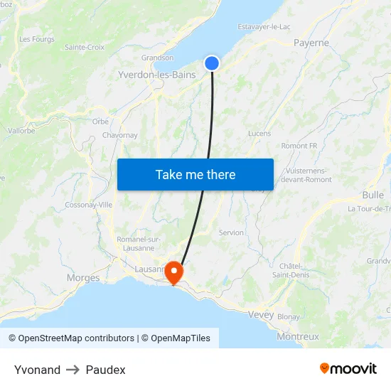 Yvonand to Paudex map