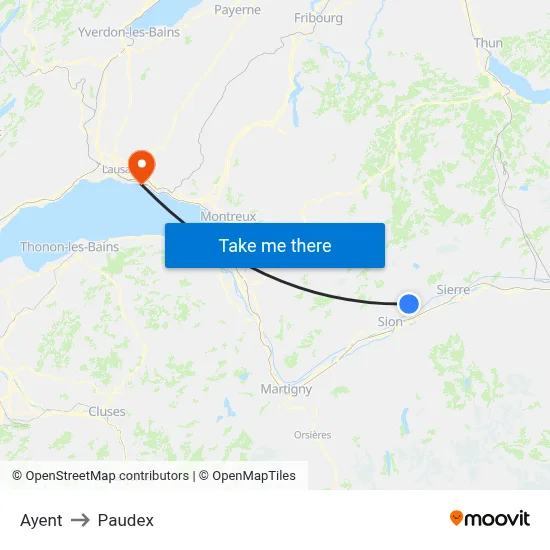 Ayent to Paudex map